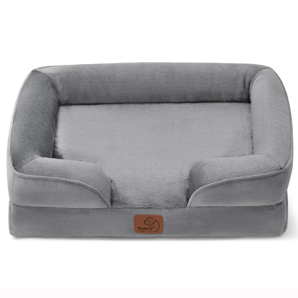 Bedsure Orthopedic Dog Bed for Medium Dogs - Waterproof Dog Sofa Beds Medium, Supportive Foam Pet Couch Bed with Removable Washable Cover, Waterproof Lining and Nonskid Bottom, Grey, 28"x23"x6.5"