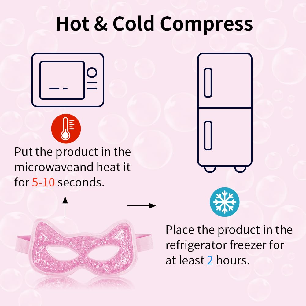 CONBELLA Cooling & Heating Eye Mask - Hot/Cold Use for Puffy Eyes, Headaches, Migraines, Sinus & Dark Circles (2 Packs Pink)