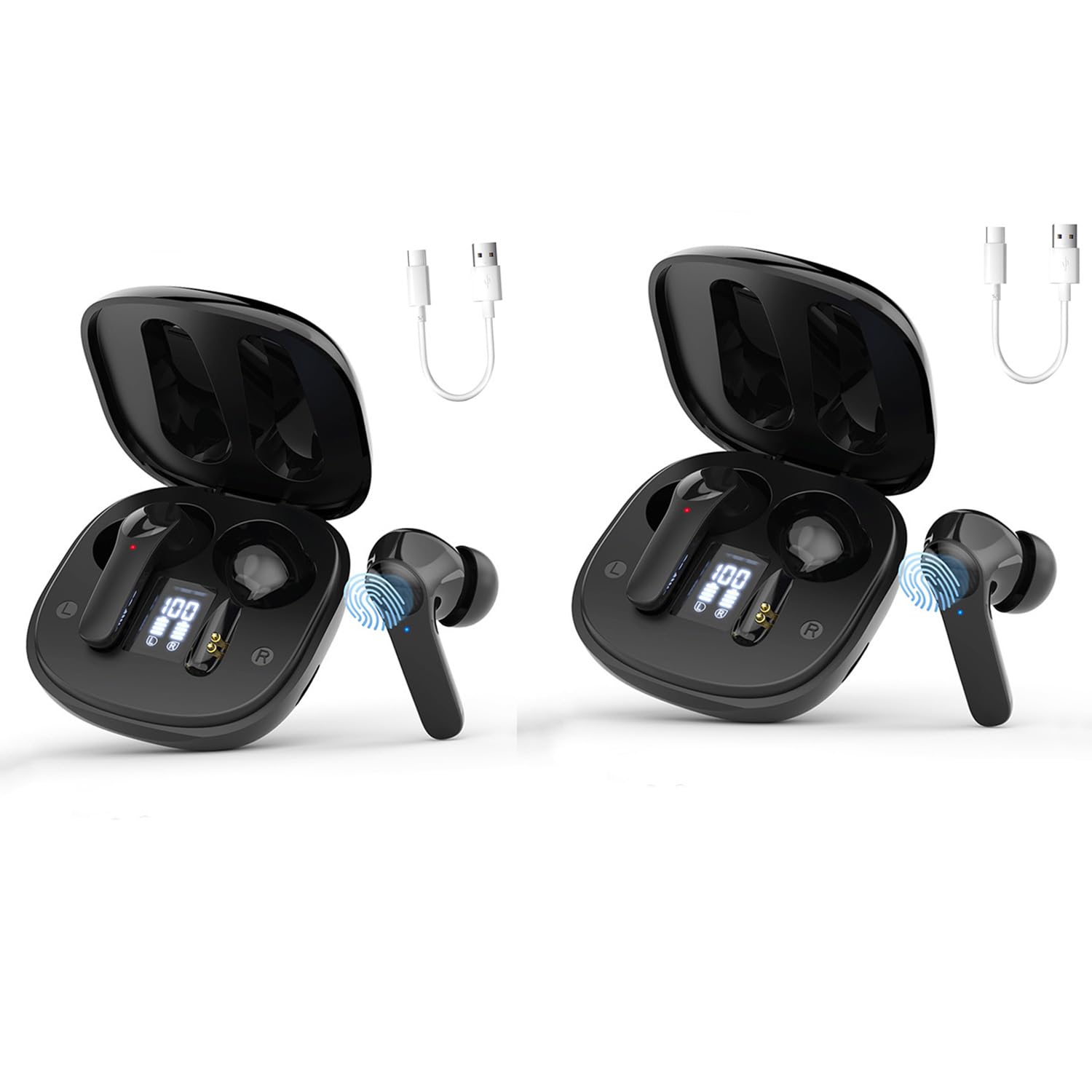 2Pack Ai Translation Earbuds Real Time with 144 Languages & Accents Online Translator Earbuds with APP Support Music and Calling, Fit for iOS & Android (2 Black)