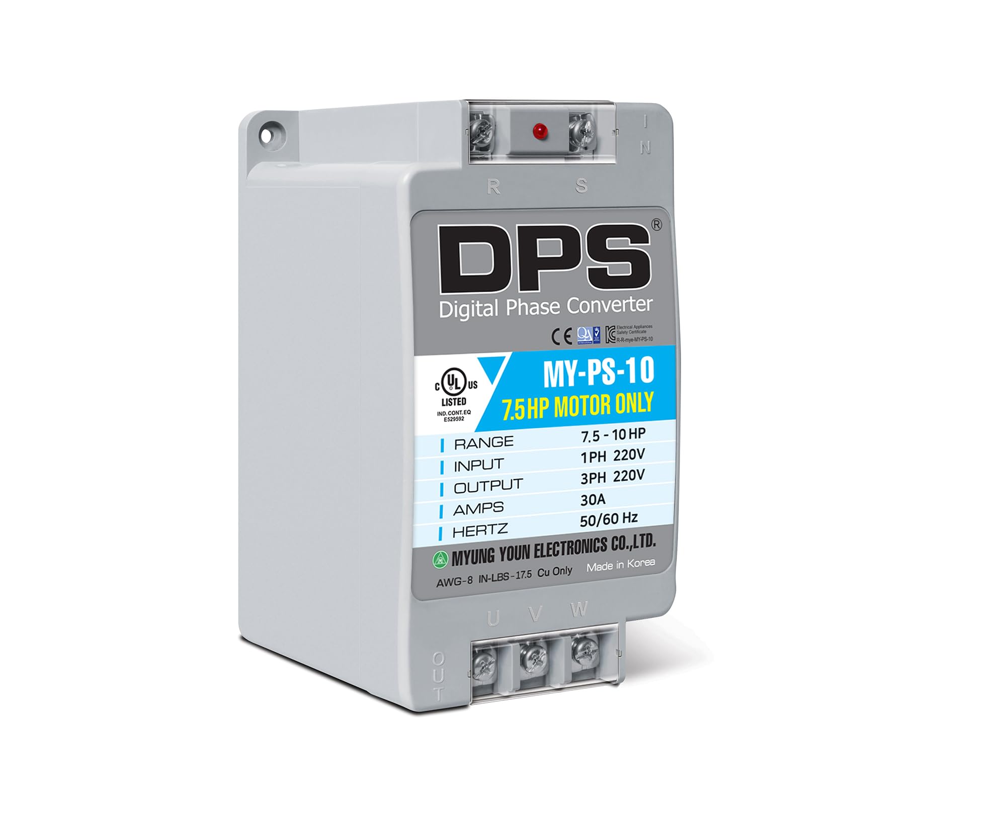 DPS 10HP MY-PS-10 Used for 7.5HP(5.5kW) 23A Motor, Single to 3 Phase Converter, 1 DPS Must Be Used for 1 Motor Only, Input/Output 200-240V, UL Listed