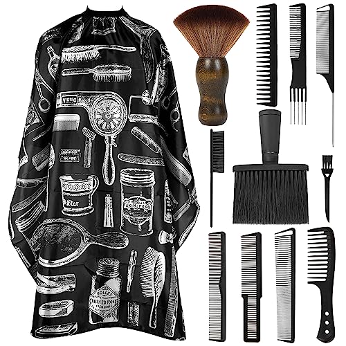 12PCS Hair Cutting Comb Set Hair Comb for Men Styling Comb for Men Barber Combs for Hair Stylist Barber Cape Neck Duster Brush Set Hair Cutting cape with Adjustable Neck Size Neck Duster Neck Brush