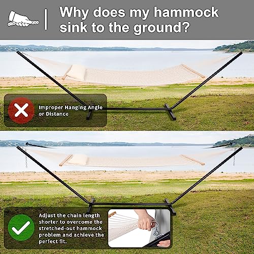 SUNCREAT Hammocks Double Cotton Rope Hammock with Polyester Pad, Heavy Duty Hammock with Steel Stand, Blue&Green