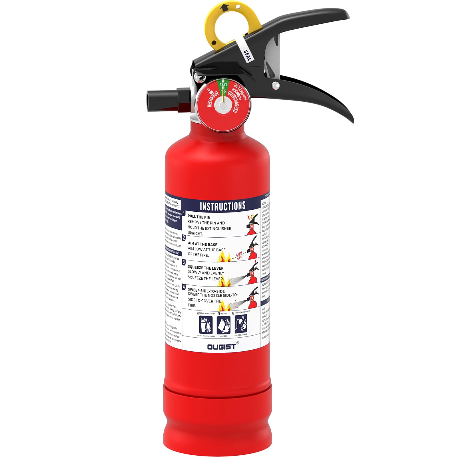 Ougist ABC Dry Powder Fire Extinguisher, 2.5 lb – 1-A:10-B:C Rated, Fire Extinguisher for Home, Kitchen, Office & Vehicle, Fire Extinguisher with Easy-Grip Handle & Quick Release, Model FF1KG, 1 Pack