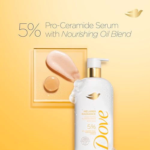 Dove Body Wash Melanin Radiance Nourishes for restored radiance 5% pro-ceramide serum with nourishing oil blend 18.5 oz