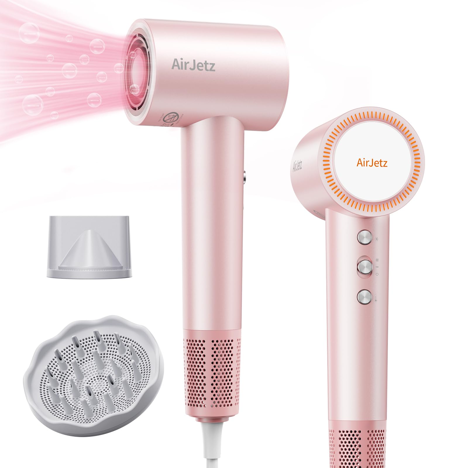 Hair Dryer, 110,000 RPM High-Speed Ionic Blow Dryer for Fast Drying, Professional Lightweight Hairdryer with Diffuser, Magnetic Nozzle, 4 Temps & 2 Speeds, Low Noise for Travel & Home - Pink