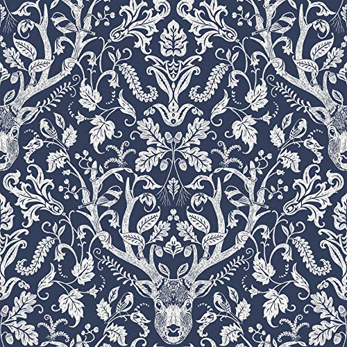 NuWallpaper NUS3680 Navy Escape to The Forest Peel & Stick Wallpaper, Blue