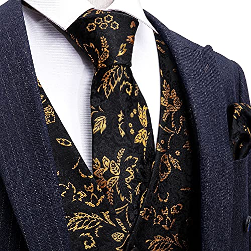 Barry.Wang Mens Blue Vest Paisley Flower Formal/Leisure Silk Waistcoat Tie Set 5PCS Wedding Tuxedo