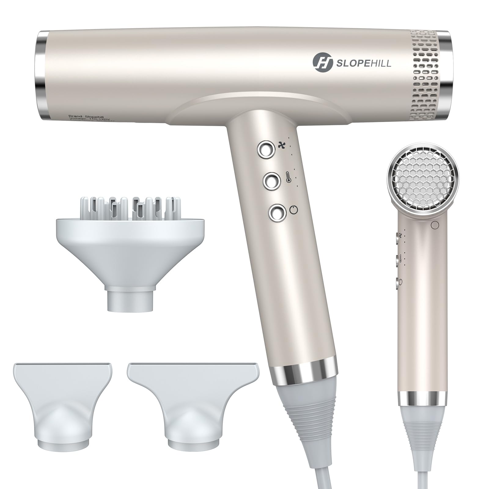 slopehill Professional Hair Dryer with Diffuser, Ionic Hair Dryer,Lightweight Compact Powerful & Fast Salon Blow Dryer with High Speed Brushless Motor, Travel Hair Dryer, Women & Men (Ceramic, Stone)