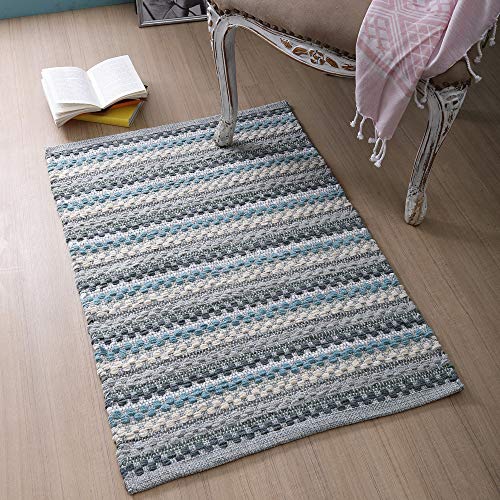 Cotton Rag Rugs 2x3'- Red Combo in Diamond Weave Stripe,Cotton Area Rugs,Indoor Out Door Rugs 2'x3',Rugs for Living Room, Machine Washable Rugs,Hand Woven & Kitchen Entryway Rug,Farmhouse Rug.
