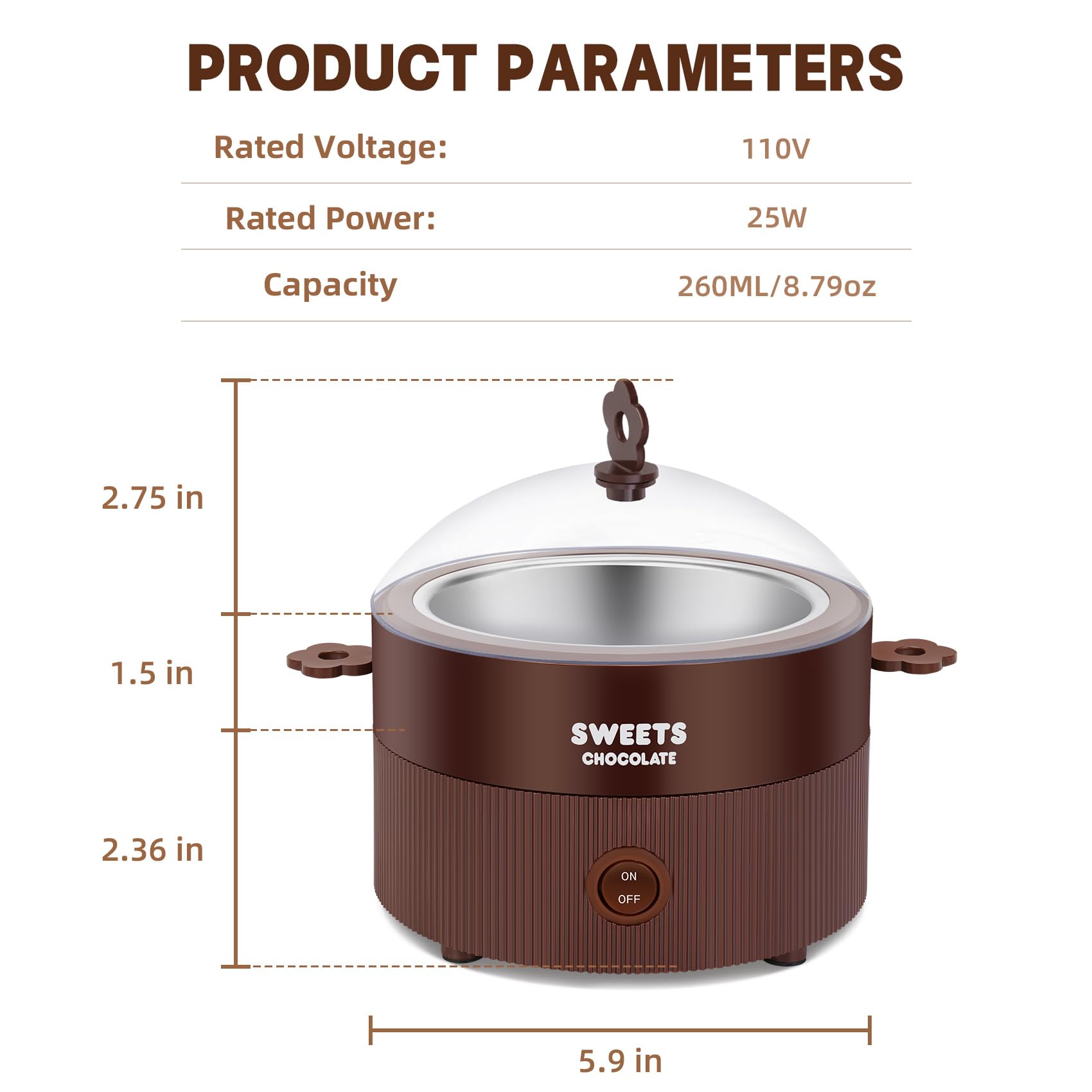 MINI Melting Fondue Set, 8.79oz Electric Chocolate Melting Pot, Cute Chocolate Fondue Fountain, Warmer Machine for Milk Chocolate, Cheese, Butter, Candy