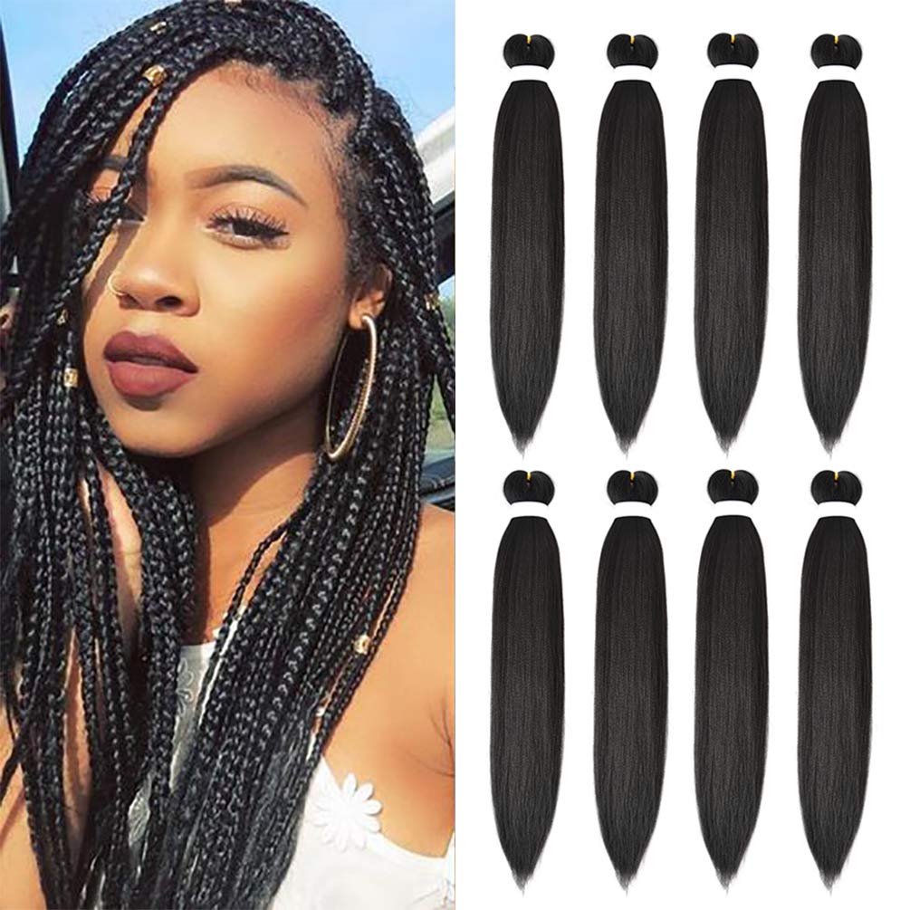 8 Pack Braiding Hair Pre Stretched - 26" 100G/Pack Premium Kanekalon Pre Stretched Braiding Hair Extensions, Professional Itch Free Hot Water Setting Perm Yaki Texture Prestretched Braiding Hair(1B)