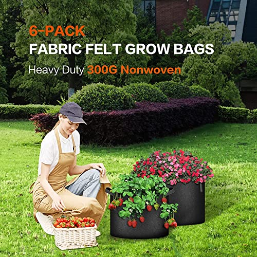 iPower Plant Grow Bag 5 Gallon 6-Pack Heavy Duty Fabric Pots, 300g Thick Nonwoven Fabric Containers Aeration with Nylon Handles, for Planting Vegetables, Fruits, Flowers, Black 2024 Version