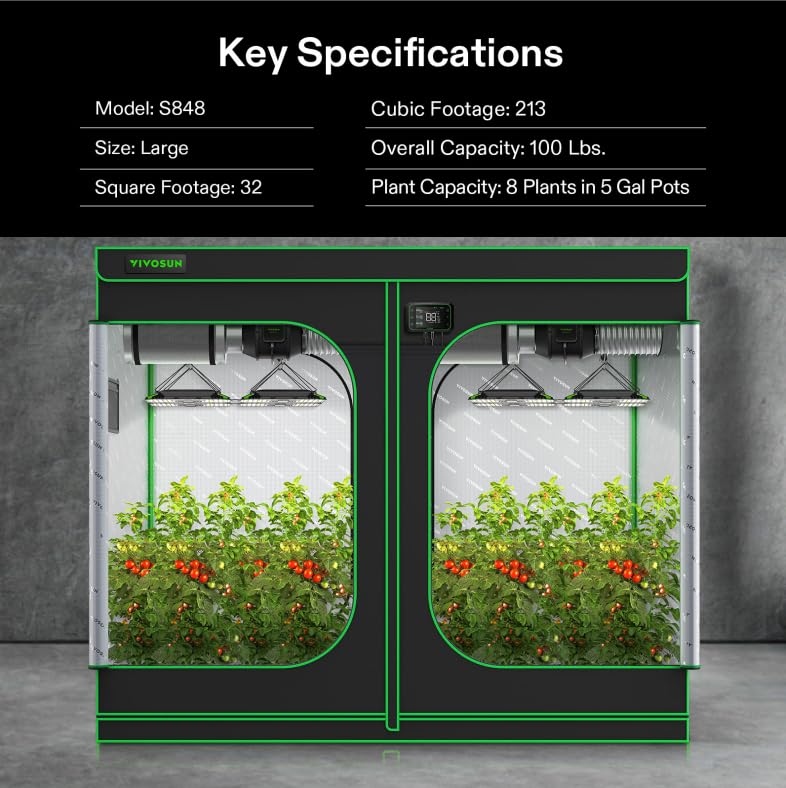 VIVOSUN S848 4x8 Grow Tent, 96"x48"x80" High Reflective Mylar with Observation Window and Floor Tray for Hydroponics Indoor Plant for VS4000/VSF4300