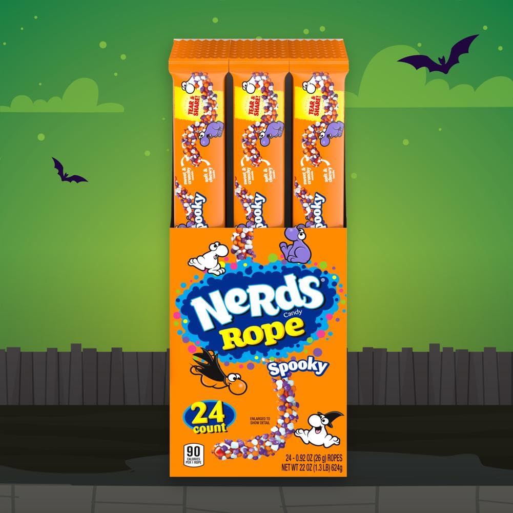 Nerds Spooky Ropes Candy, Halloween Trick or Treat Packs, 0.92oz (Pack of 24)