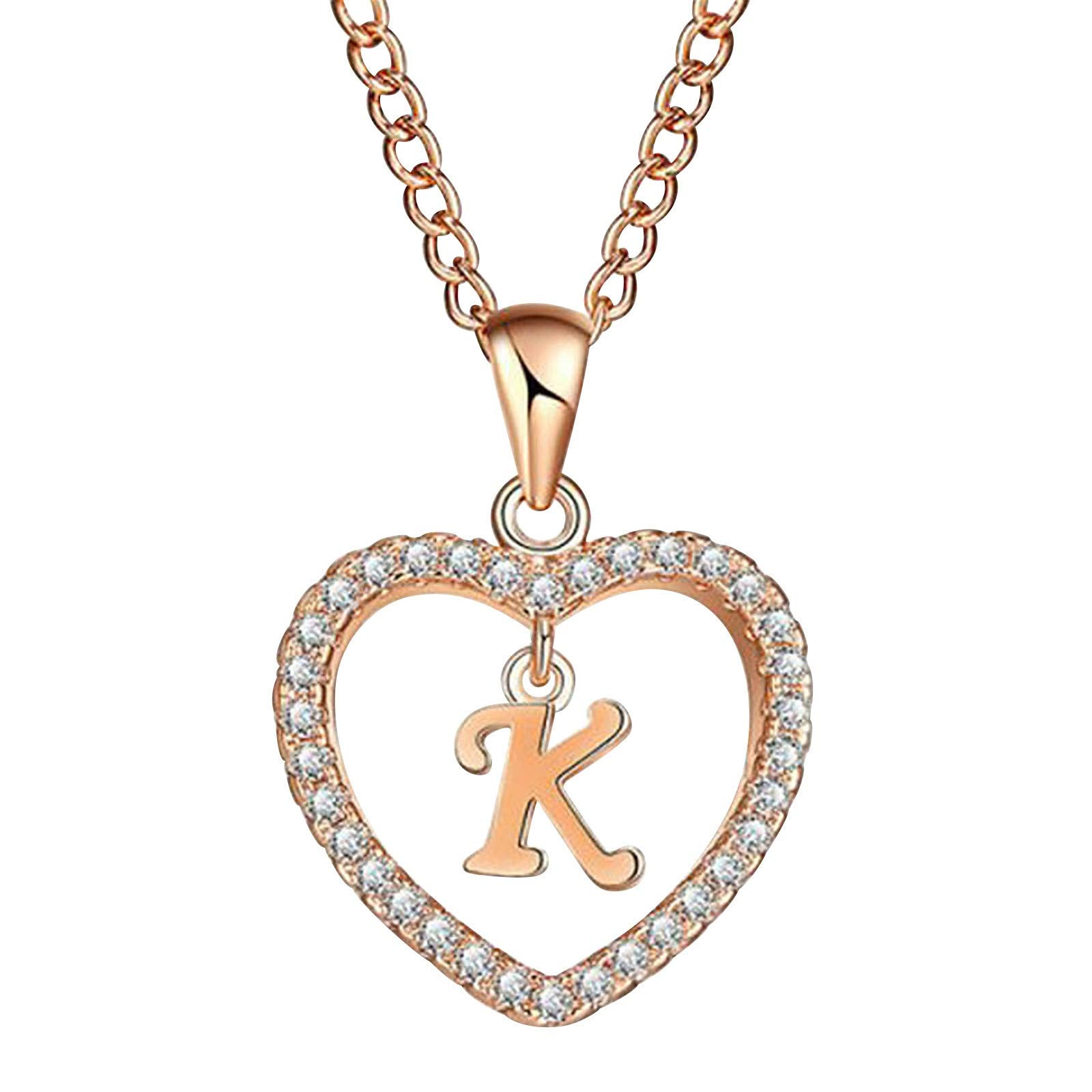 clearance, Rose Gold Personalized Pendant Initial A-Z Necklace Gifts for Women Cubic Zirconia Heart Necklaces Jewelry 1 dollar items only clearance items sales today clearance