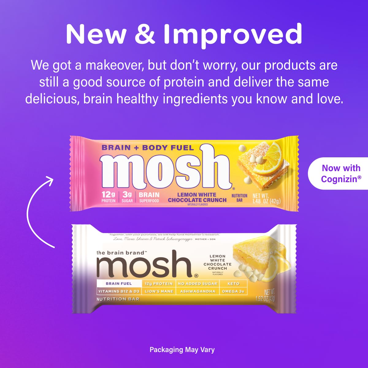 MOSH Variety Pack Keto Protein Bars, High Fiber, Low Carb, Gluten Free, High Protein, Brain Healthy Snack with Ashwagandha, Lion's Mane, 6 Count