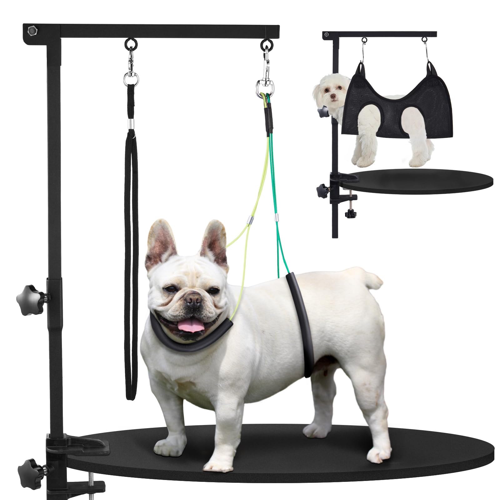 SUNMCCN Dog Grooming Table Arm with Hammock, 35" Adjustable Height Grooming Arm with Clamp and No-Sit Haunch Holders, Suitable for Small & Medium Pets