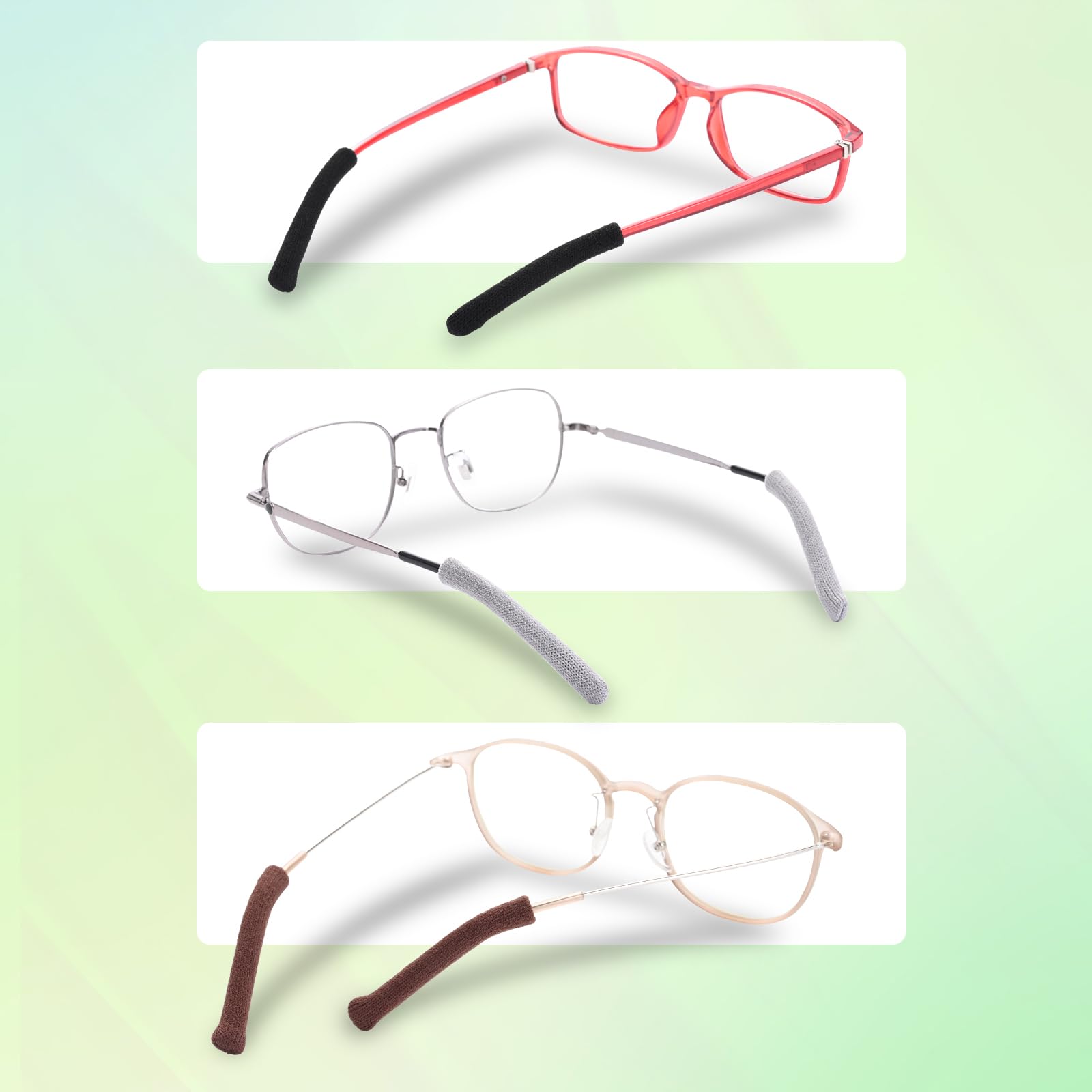 Literry Anti-Slip Elastic Comfort Eyeglasses Temple Tips Sleeve, Soft and Well-Fitting Glasses Ear Cushion, Microstructured Fabric Glasses Ear Grip, Knitting Eyeglass Arm Cushion - Black 3 Pairs