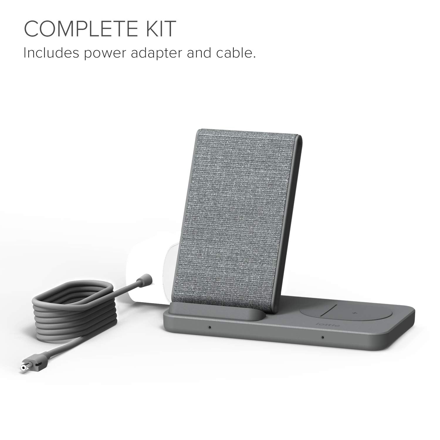 iOttie iON Wireless Duo CERTIFIED BY GOOGLE 10W Stand + 5W Pad Qi-Certified Charger | MADE FOR GOOGLE | Compatible with Google, Google Pixel, Pixel Buds | Includes Power Cable & Adapter | Dark Grey