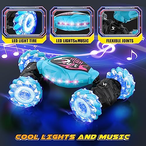 OSIMILY Remote Control Car,2.4GHz LED Gesture Sensing RC Stunt Car,4WD Double Sided Rotation RC Car with Lights and Music,All Terrain Rotation Drift Car Birthday Gifts for Boys Girls (Black)