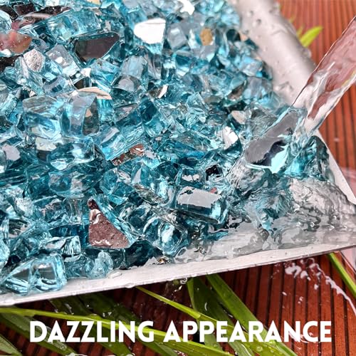 GasSaf 1/4 Inch Fire Glass Reflective Tempered Fireglass Cut Crushed FireGlass for Fire Pit, Fireplace, Replaces Existing Gas Logs & Lava Rocks (20 Pound)(Champagne Reflective)