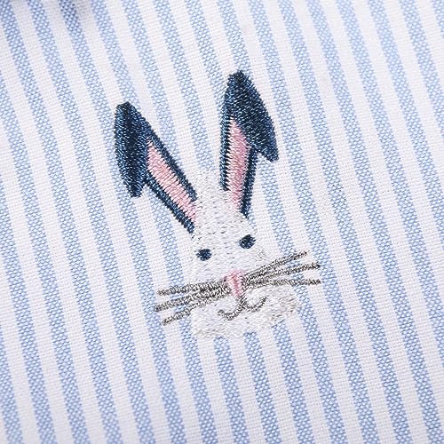 OCHENTA Boys Striped Oxford Easter Dress Shirts Button Down Long Sleeve Kids Casual Cute Rabbit Tops Green 7-8 Years