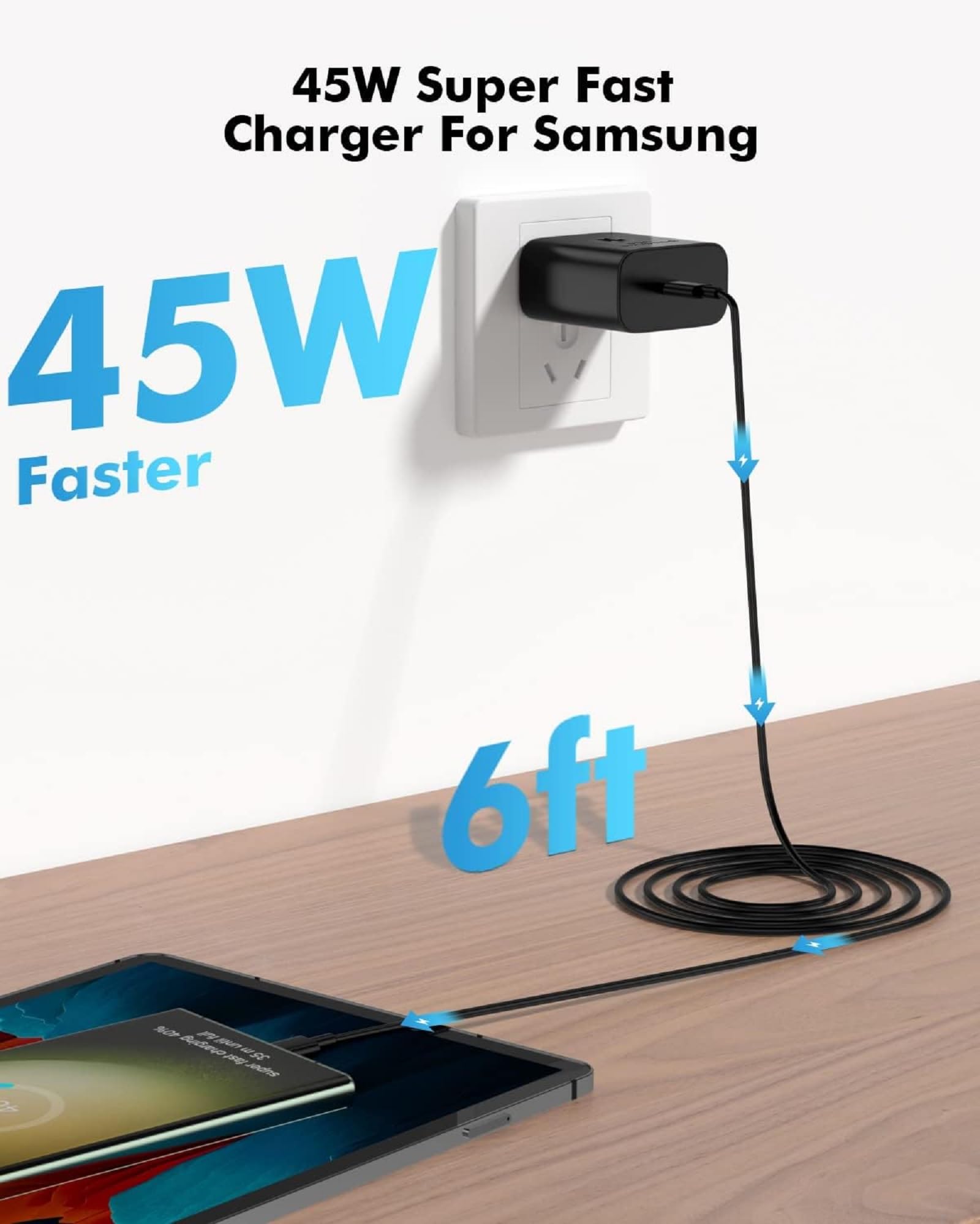 Samsung Charger Super Fast Charging 45W USB C Charger 6FT Super Fast Charger for Samsung Galaxy S24 S23 S22 S21 Ultra Plus FE Galaxy Tab S9 ZFold6 Z Flip6 Note20 A55 A15 i Phone 16/15 Google Pixel 9/8