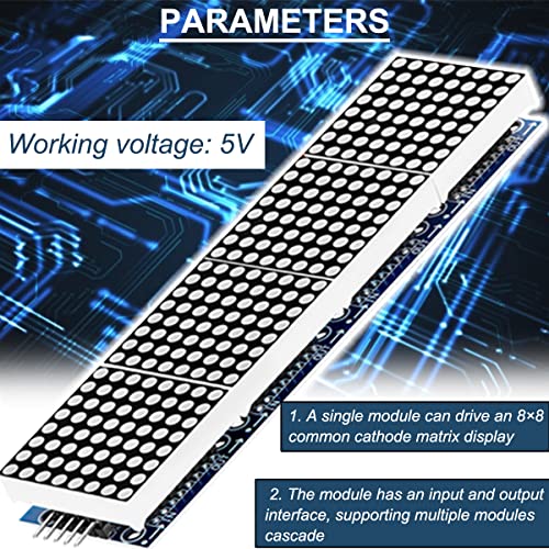 DAOKAI 7219 Dot Matrix Module 8 x 32 MCU Control Driver Board Green LED Common Cathode 4 in 1 Display Module with Cable for Arduino Microcontroller