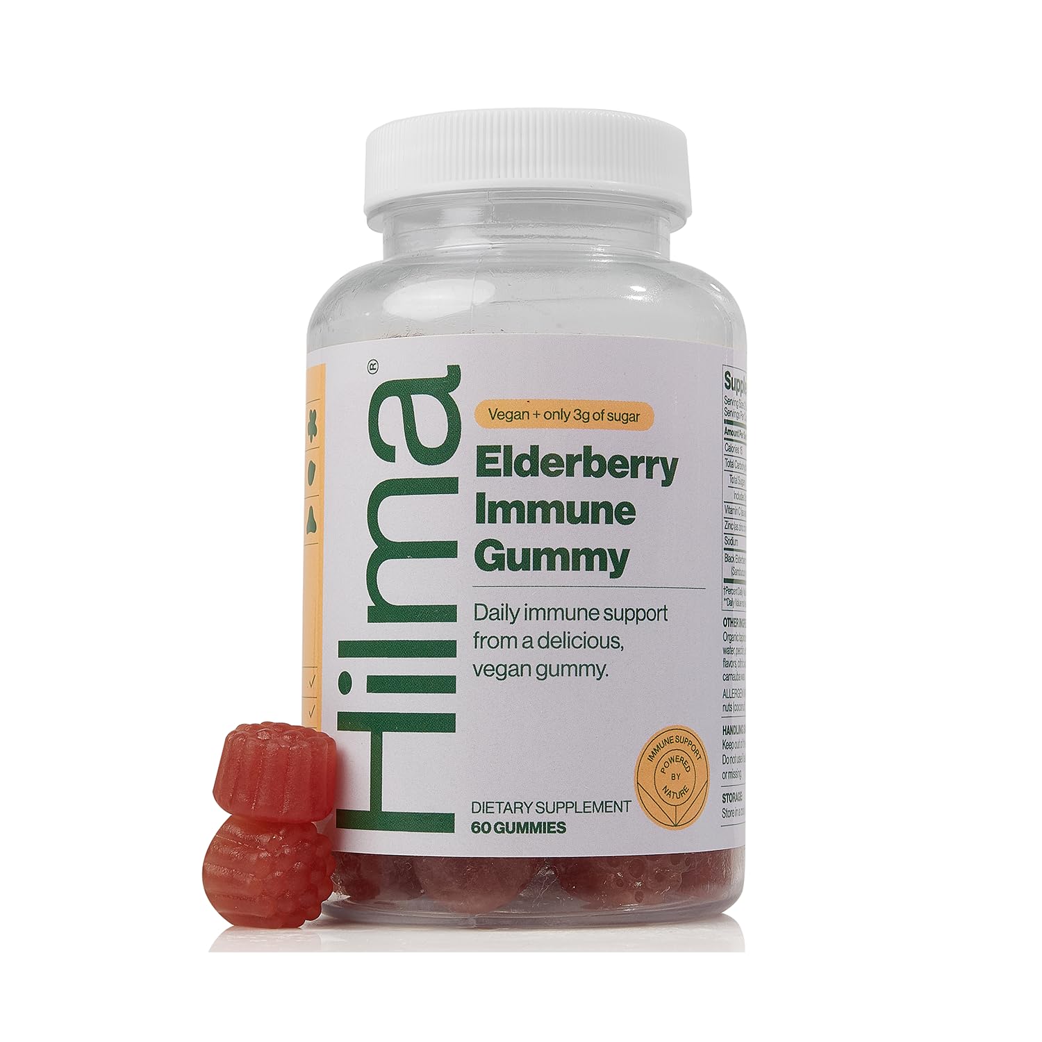 Hilma Elderberry Gummies Formulated with Vitamin C & Zinc, Natural, Vegan, Clinically Proven Ingredients, Immune Support Supplement Plus Antioxidants,Natural Berry Flavor (60 Gummies)