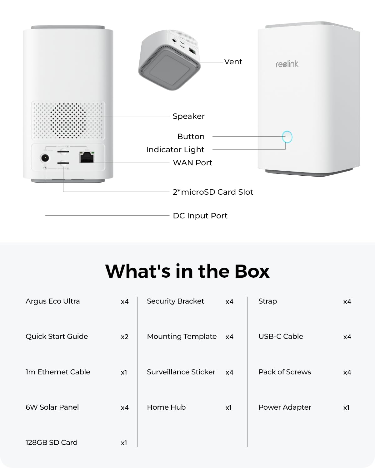 REOLINK 4K Security Cameras Wireless Outdoor System, Encrypted 1 Year Local Storage, Color Night Vision, 2.4/5GHz Wi-Fi, AI Detection, No Monthly Fee, Home Hub with 4X Eco Ultra+Solar Panel