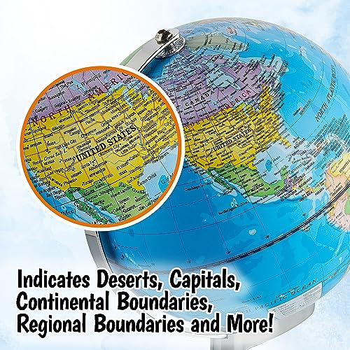 USA Toyz Illuminated Globe for Kids Learning- Globes of the World with Stand 3-in-1 STEM Kids Globe, Constellation Night Light Desk World Globe Lamp Built-in LED Light, Non-Tip Metal Base, 9.75” Tall