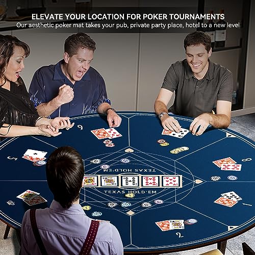 YUZPKRSI 47 Inch Round Poker Mat, Neoprene & Rubber, Texas Hold'em Poker Table Top Casino Card Games, Portable, Carrying Bag Included