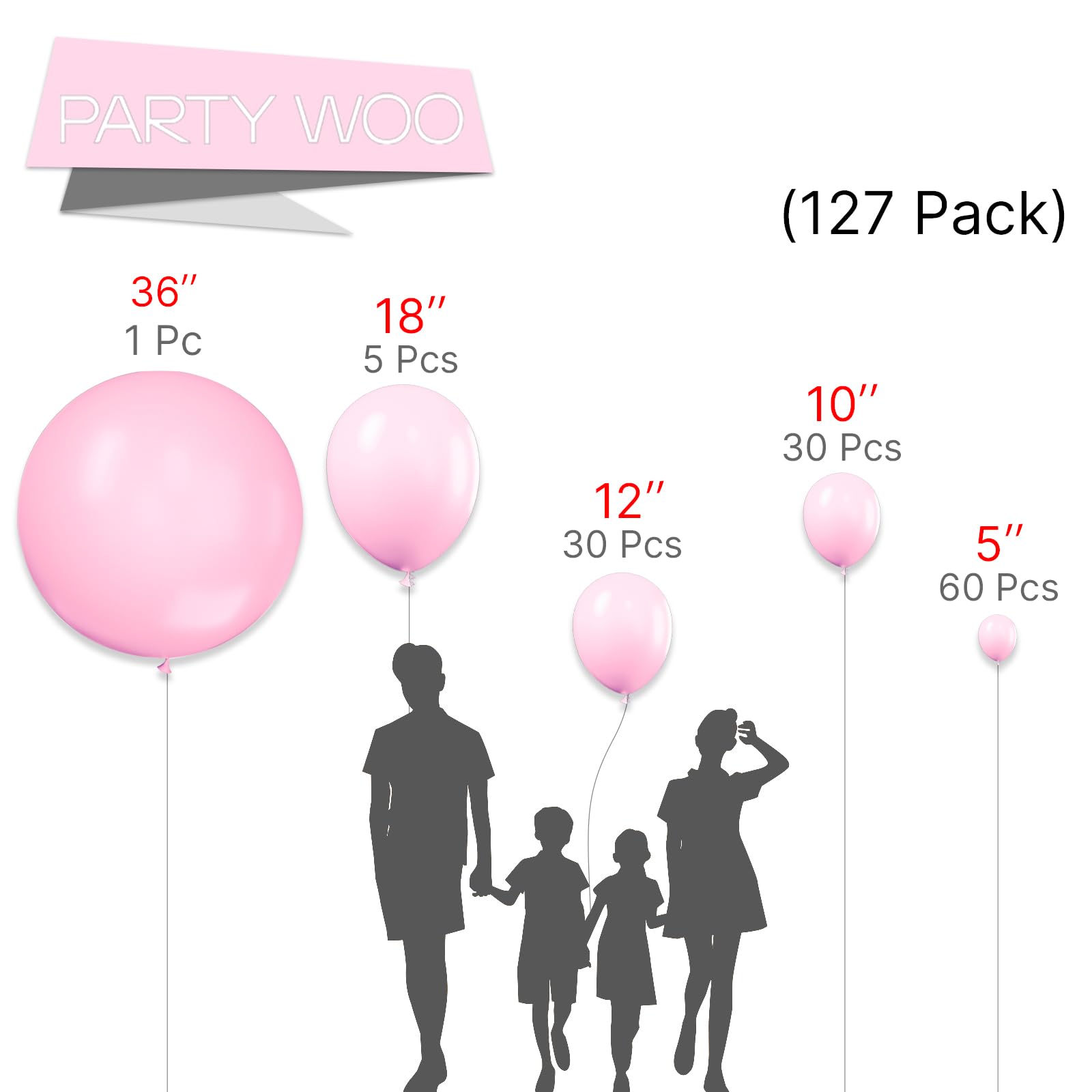 PartyWoo Light Pink Balloons 127pcs Different Sizes of 36 18 12 10 5 Inch Pastel Pale Baby Pink Balloon Arch Kit for Baby Shower Bachelorette Bridal Shower Birthday Party Decorations Pink-Y48