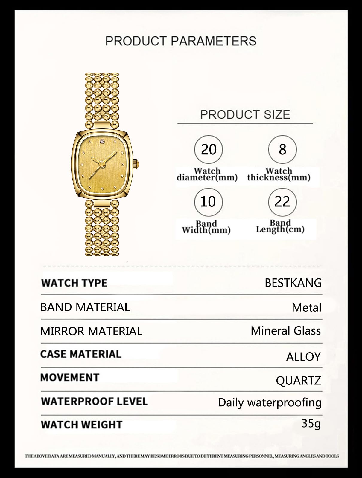 BESTKANG Gold Watches for Women Retro Ladies Quartz Wrist Watch Small Square Elegant Luxury Bracelet Women's Watch (Gold)