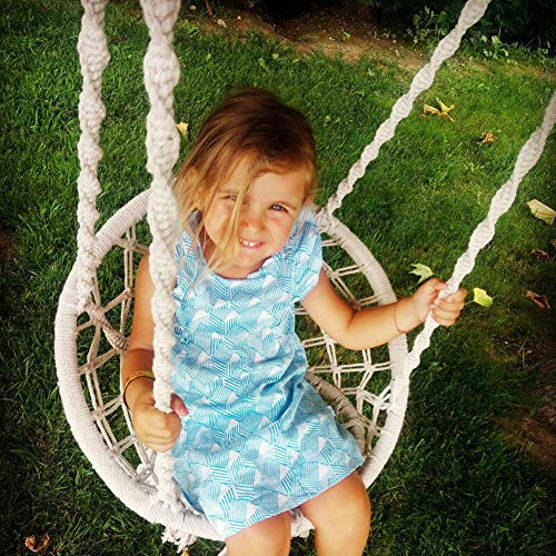 Mertonzo Hammock Swing Chair for 2-12 Years Old Kids,Handmade Knitted Macrame Hanging Swing Chair for Indoor,Bedroom,Yard,Garden- 230 Pound Capacity Off-White- 25.59" L x 18.11" W x 34.25" H