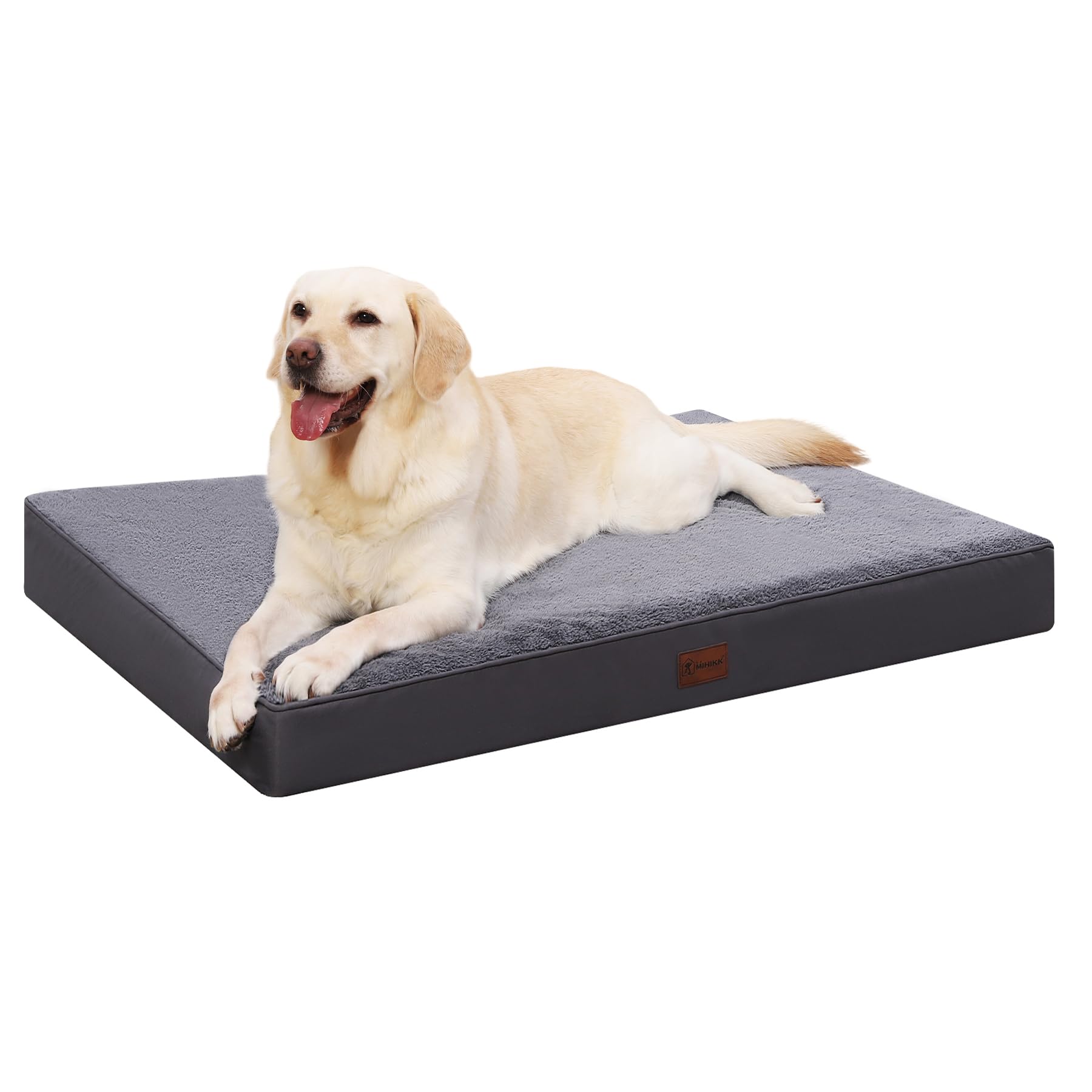 MIHIKK Waterproof Dog Bed Medium Size Dog Orthopedic Dog Beds for Crate with Removable Washable Cover Egg-Crate Foam Pet Pad Mat with Anti-Slip Bottom, 35x22 Inch, Grey