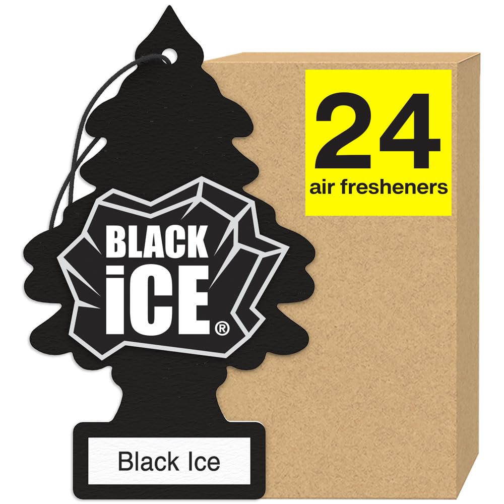 LITTLE TREES Air Fresheners Car Air Freshener. Hanging Tree Provides Long Lasting Scent for Auto or Home. Black Ice, 24 Air Fresheners