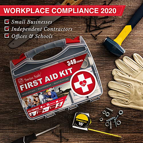 Swiss Safe 2-in-1 First Aid Kit for Car, Travel & Home, Businesses - Bonus Mini Kit for Medical Emergency Aid, Survival, Camping - FSA & HSA Eligible - 348 Piece, 1 Pk - Red - Large Hardcase