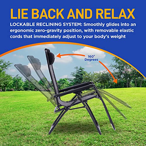 Foldable Outdoor Zero Gravity Lawn Chair, Adjustable Rattan Recliners, w/Removable Padded Headrest Pillows and Cup Holder Side Tables, Set of 2