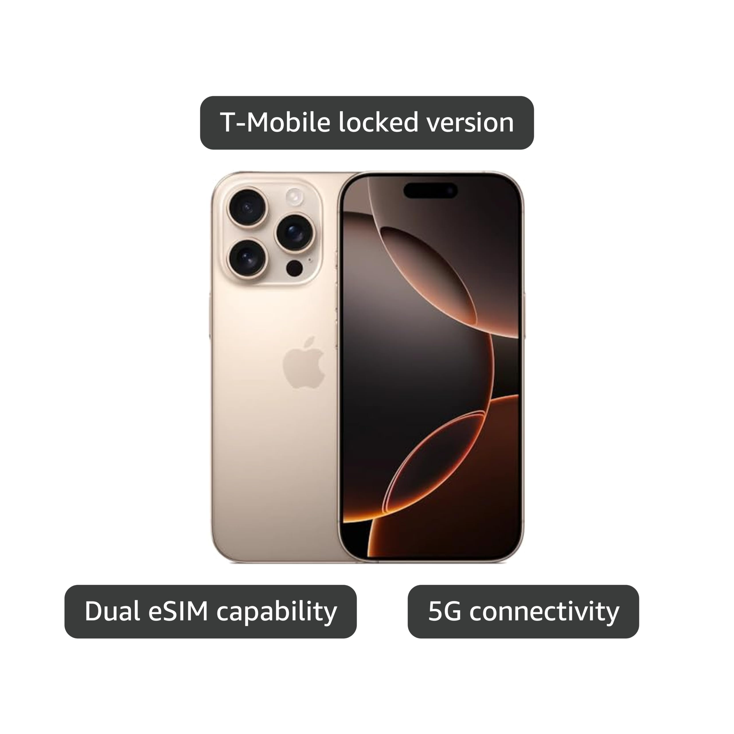 Apple iPhone 16 Pro, US Version, 128GB, Desert Titanium for T-Mobile (Renewed)