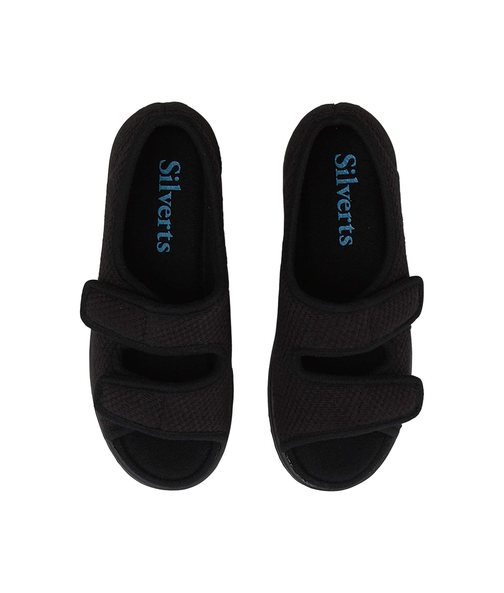 Silverts Womens Easy Closure Open Toed Sandals - Indoor & Outdoor Black/Black 8 B - Medium