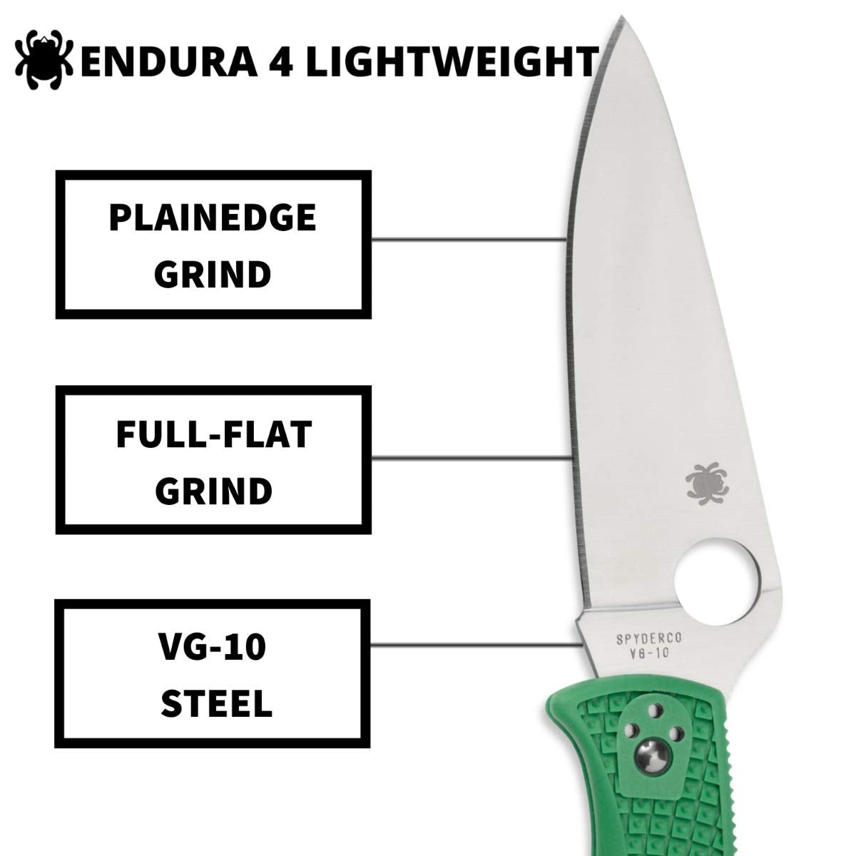 Spyderco Endura 4 Lightweight Signature Knife with 3.80" VG-10 Steel Blade and Green FRN Handle - PlainEdge - C10FPGR