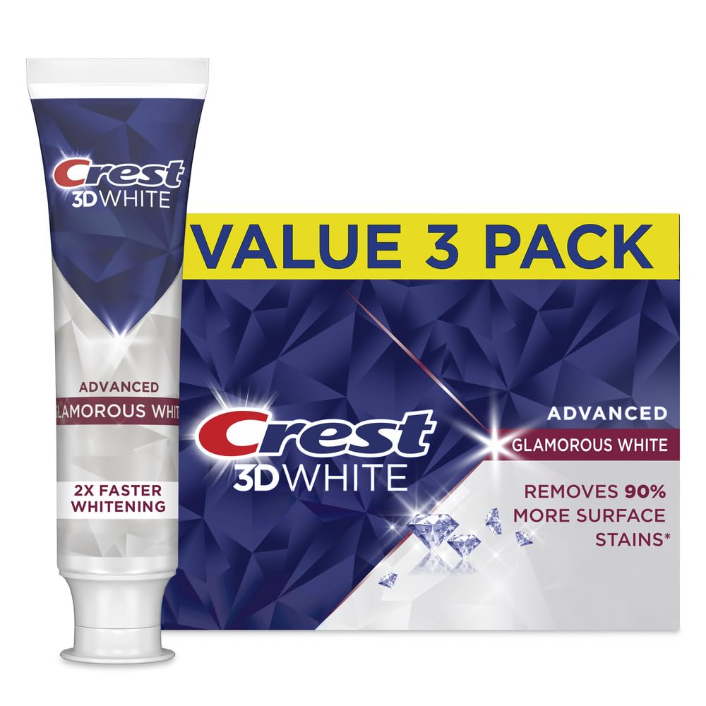 Crest 3D White Advanced Glamorous White Teeth Whitening Toothpaste, 3.3 oz, Pack of 3