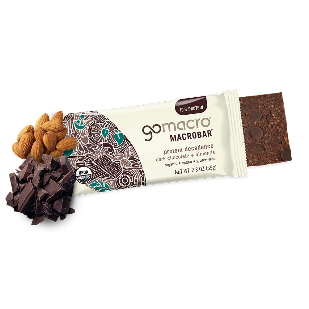 GoMacro MacroBar Organic Vegan Protein Bars - Dark Chocolate + Almonds (2.3 Ounce Bars, 12 Count)