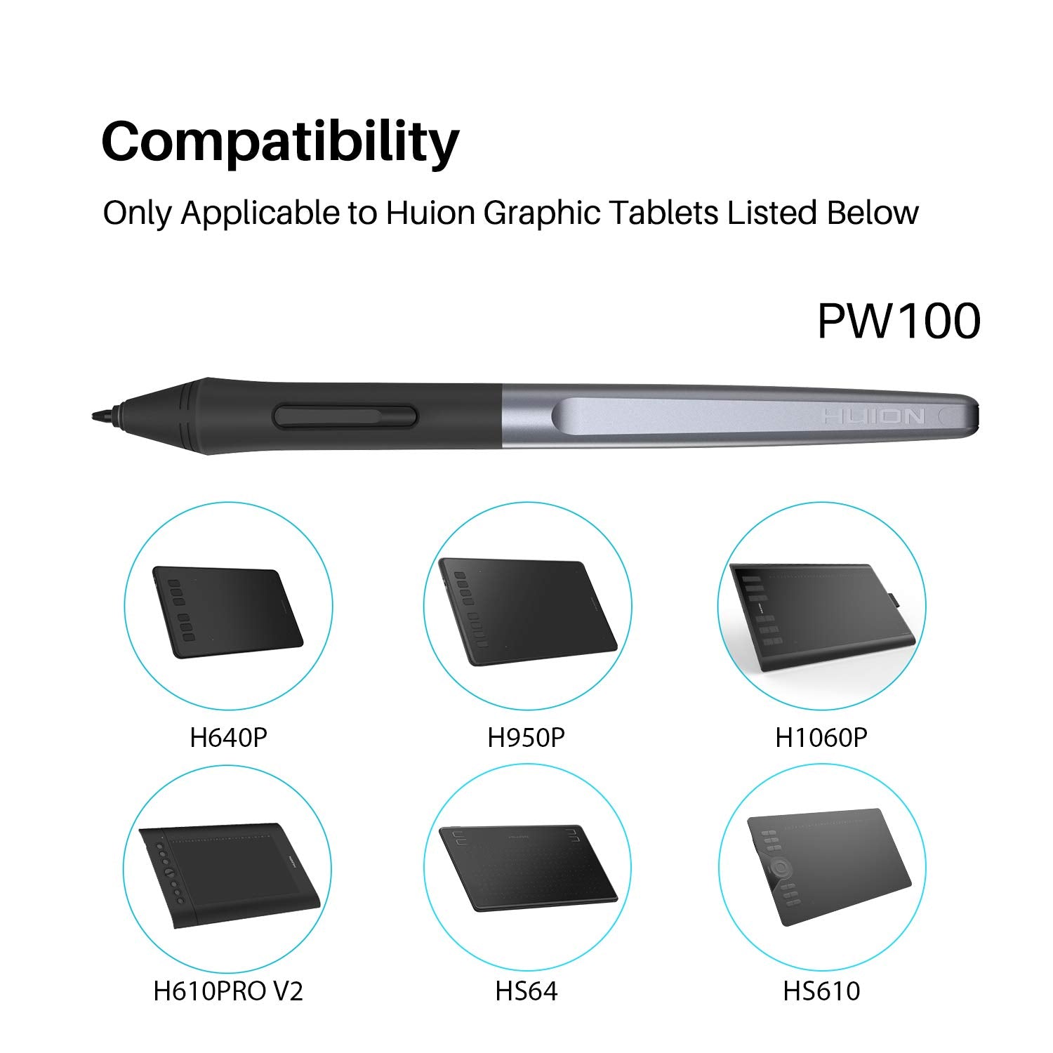 HUION PW100 Battery-Free Stylus for Huion Inspiroy H640P H950P H1060P H610Pro V2 HS610 HS64 H420X H580X H610X Graphics Tablet