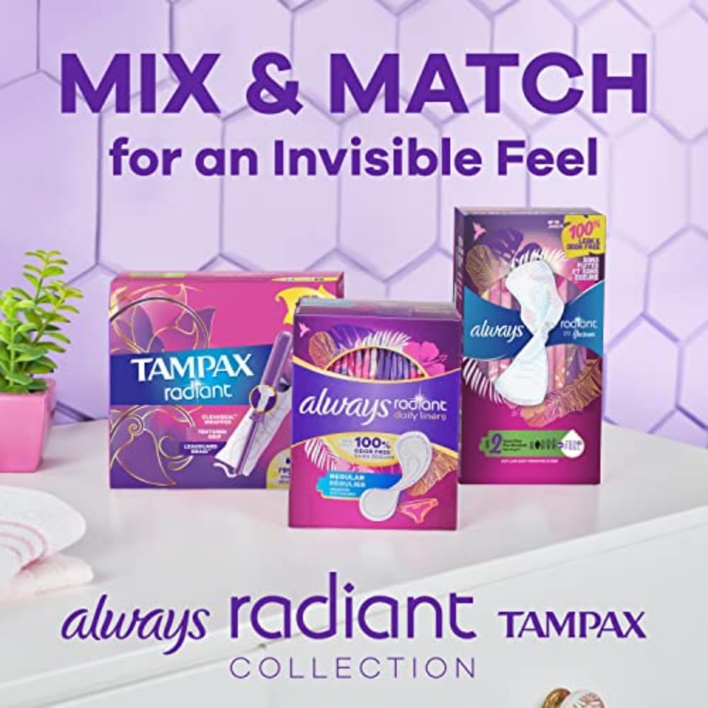 Tampax Radiant TamponsDuo Pack with LeakGuard Braid, Light/Regular Absorbency, Unscented, 26 Count