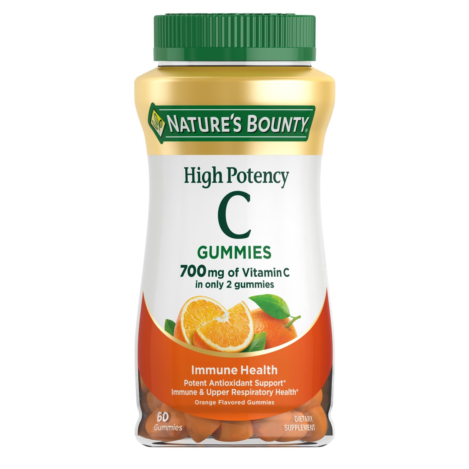 Nature's Bounty High Potency Vitamin C Gummies, Immune Support Supplement, 700mg, Orange Flavor, 60 Count