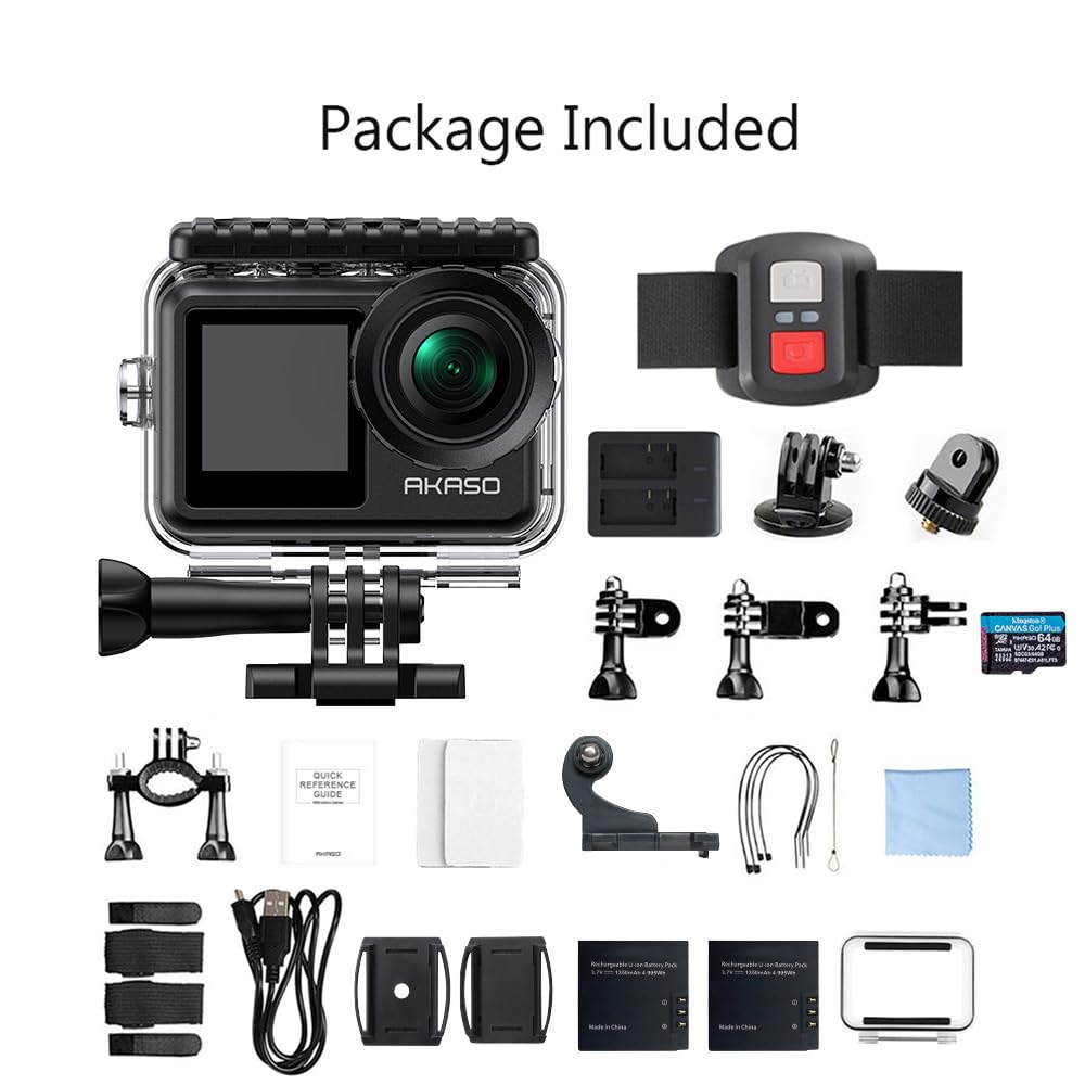 AKASO Brave 7 LE 4K30FPS 20MP WiFi Action Camera with Touch Screen EIS 2.0 Zoom Remote Control 131 Feet Waterproof Camera Support External Microphone with 64GB U3 MicroSDXC Memory Card (Bundle)