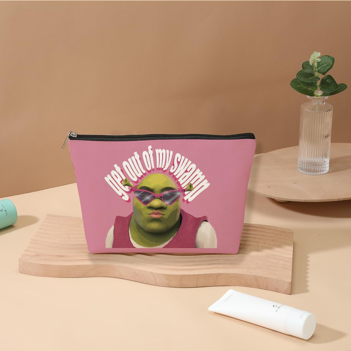 Inspired Cartoon Movie Green Character Cosmetic Bag Funny Movie Merchandise Cartoon Fan Gift Pink Makeup Bag for Women Friend Girl Daughter Sister Niece Female Coworker Birthday Christmas Halloween