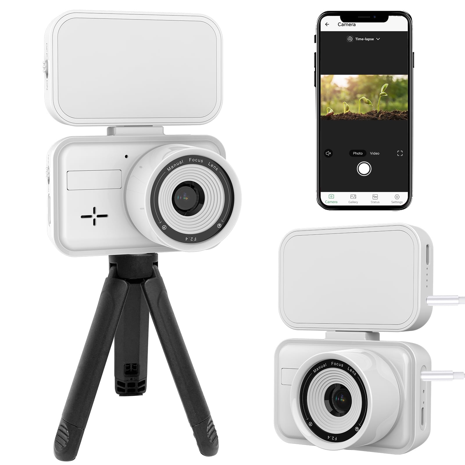 FUVISION Time Lapse Camera-Timelapse Camera 4K-Local WiFi-Not Waterproof-180 Day Standby Battery-Manual Focus-48MP Photos-No LCD Screen-Fill Light-Idea for Indoor Cooking, Plants, Drawing(White)